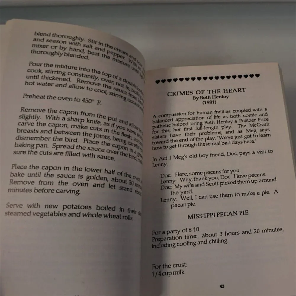 Theatre Lovers Cookbook Recipes From 60 Favorite Plays 1992 Paperback Meserve